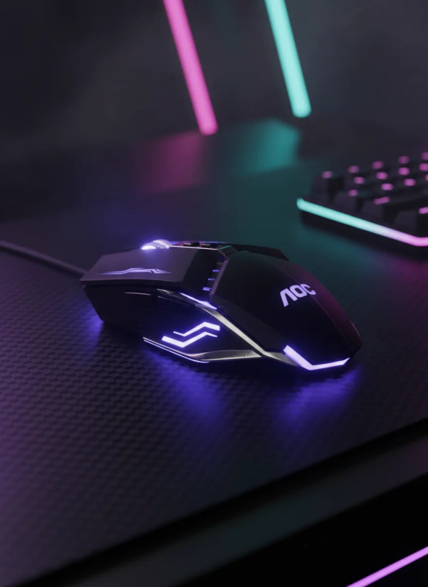 AOC RGB Wired Gaming Mouse – Top Game Weapon with LED Backlight & Adjustable DPI