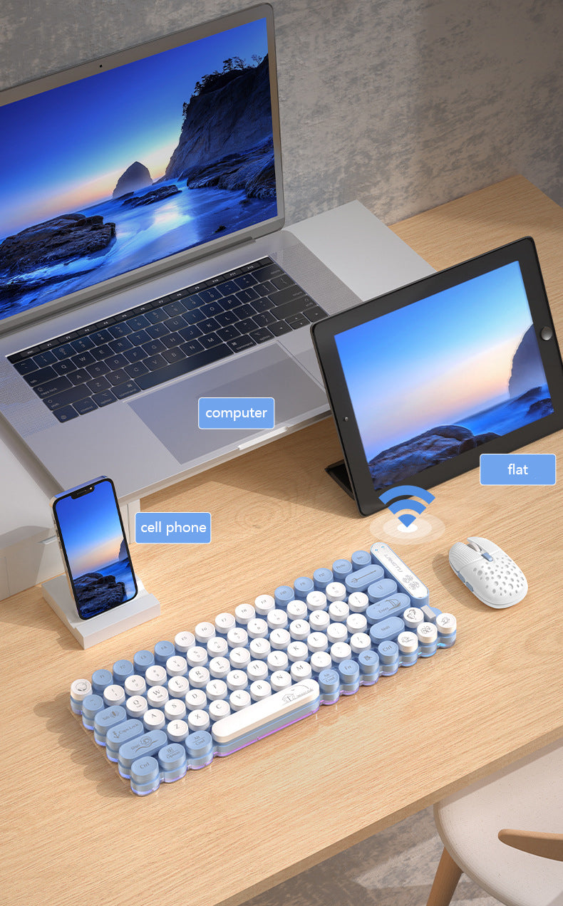 2.4G Wireless Three-Mode Waterproof  LED Backlit Keyboard Office & Game Use Color Luminous Silent Keyboard