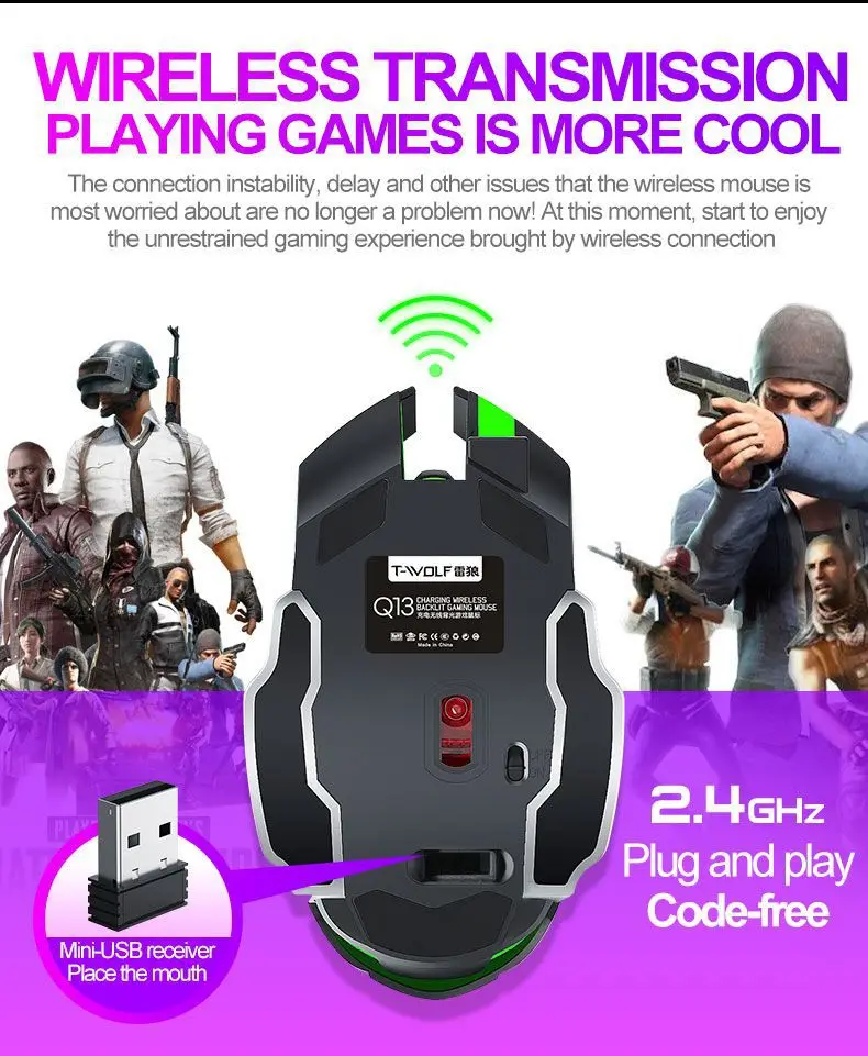 Wireless Rechargeable Mute Mouse Ergonomic Optical Silent Breathing Light