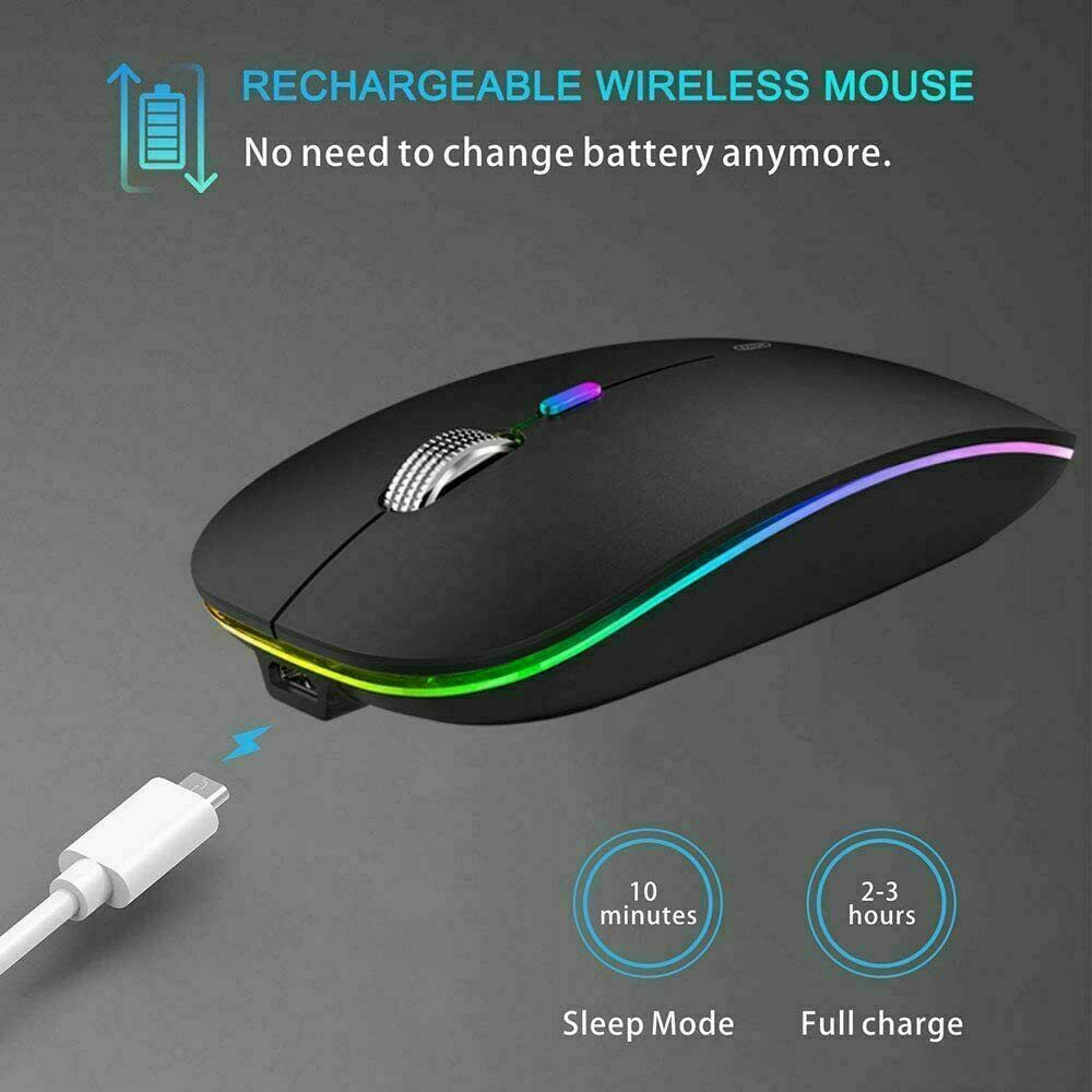 RGB LED Wireless Mouse – Rechargeable Bluetooth 5.2 + 2.4GHz Dual Mode Silent Mouse for Laptop & PC